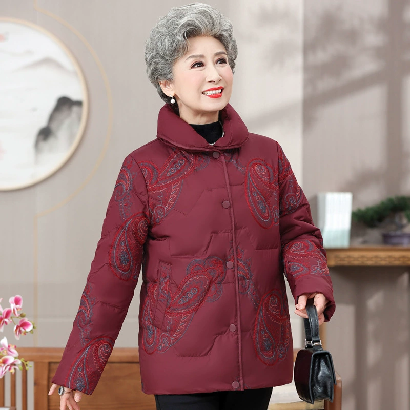 90 бархатная белая утка пуховик пожилой мамы короткая иностранная мама пальто зимняя бабушка хлопчатобумажная рубашка осень-зима