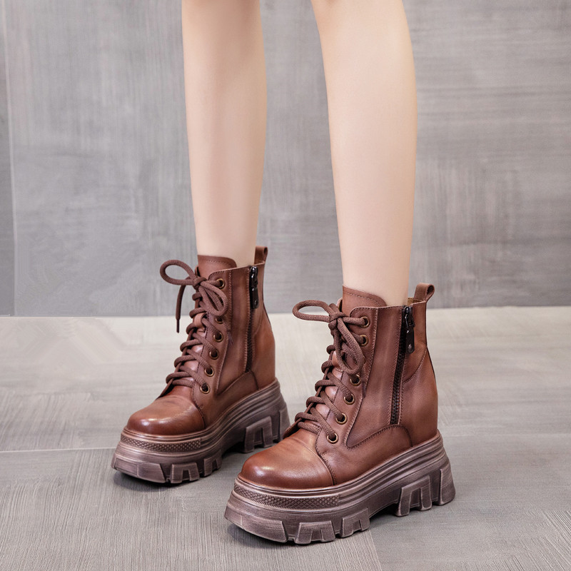 2025 New Autumn and Winter Women's Boots Genuine Leather Retro Casual Inner Heightening Boots Women's Thick-Soled Platform High-Heeled Shoes Short Boots 2025 New Autumn and Winter Women's Boots Genuine Leather Retro Casual Inner Heightening Boots Women's Thick-Soled Platform High-Heeled Shoes Short Boots