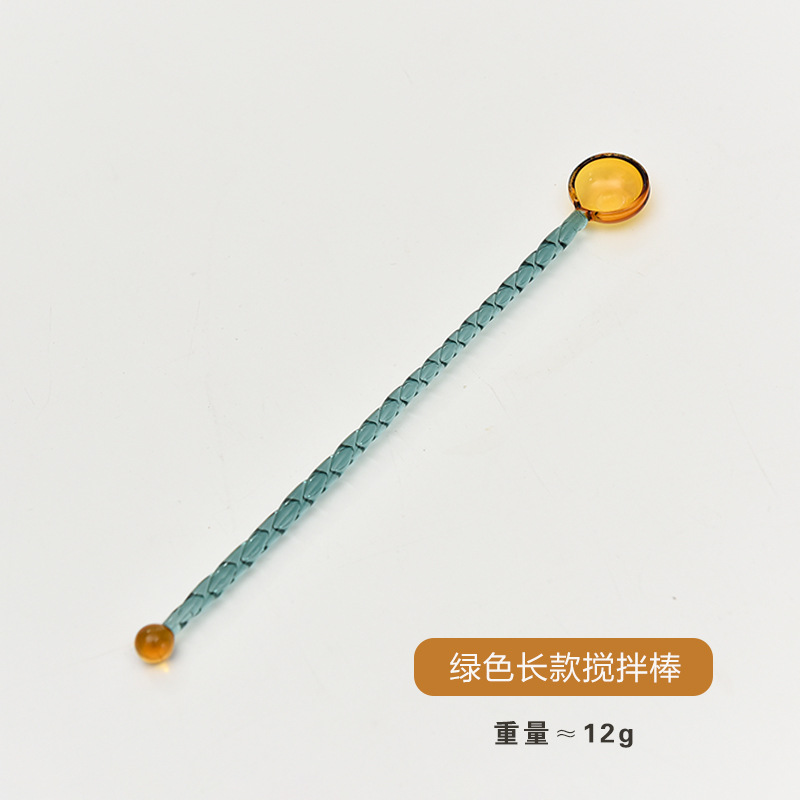 Cuchara de postre de leche creativa color transparente cuchara de vidrio resistente a altas temperaturas cuchara de varilla de agitación de café de mango largo de color alto