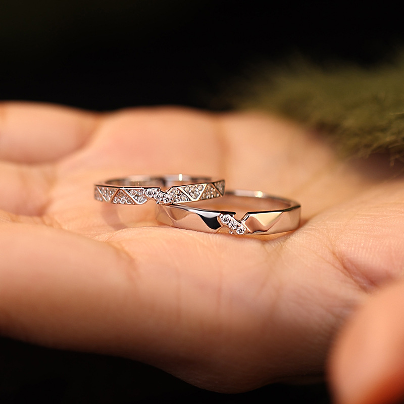 Seiko S925 Silver Paper Short Love and Long Love Circle Simple Couple Pair Ring All-match Engagement Ring Valentine's Day Gift