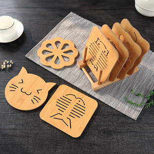Hollow Cartoon Wooden Coaster Heat Insulation Mat Kitchen Anti-scalding Non-slip Place Mat Bowl Mat Pot Mat Dining Table Mat Tea Mat