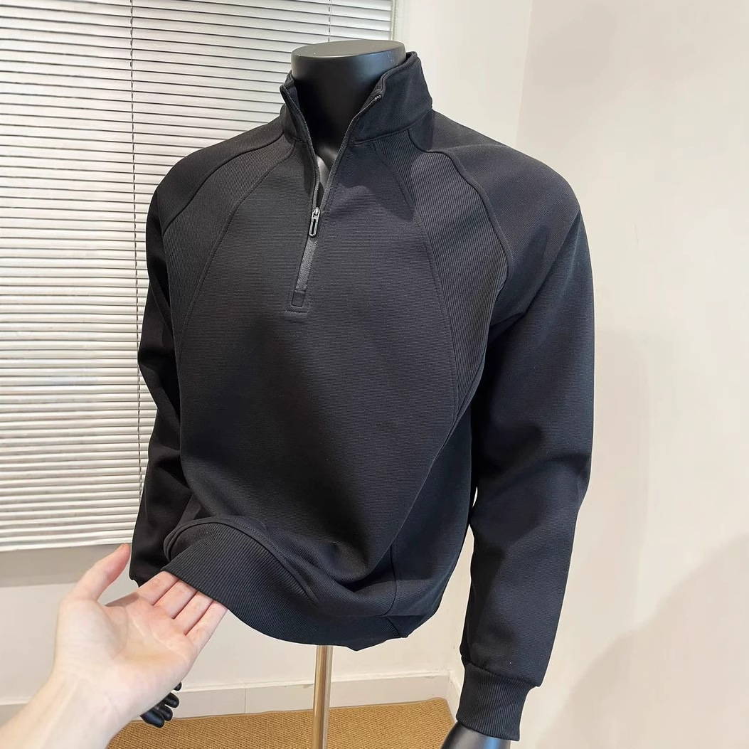 Men's Clothing Patchwork Pullover Sweatshirt Loose Fit Versatile Stand Collar Thermal Cotton Blends T-Shirt_voghion.com