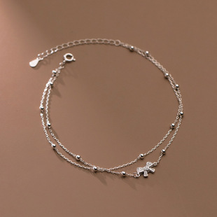 Nalan S925 Sterling Silver Diamond Bow Double-Layer Bracelet Simple High-Level Round Bead Personalized Bracelet S5339