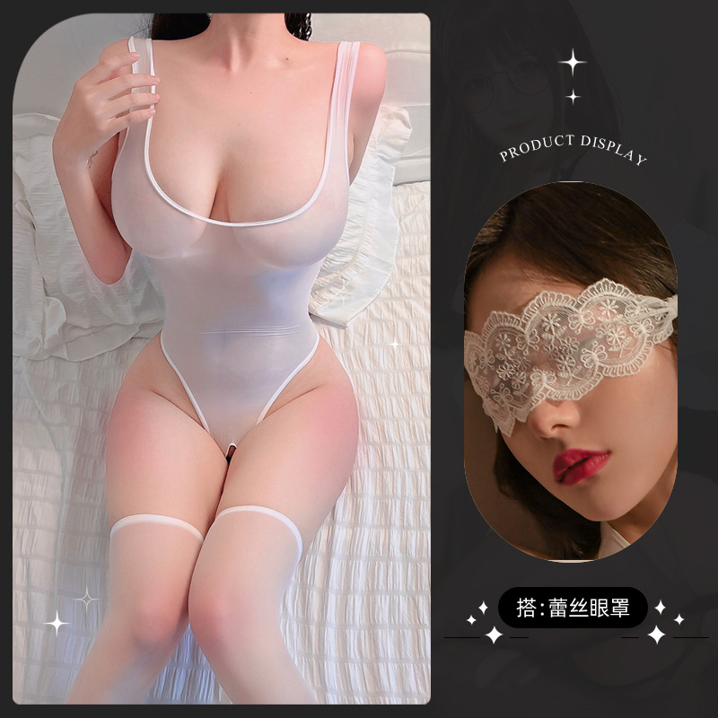 섹시한 점프수트 화이트 + 화이트 아이 마스크