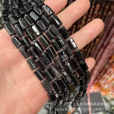 Zərgərlik ara hissələri – diy jewelry accessories cylindrical spacer - 17black-tourmaline-8x11mm-pillar-beads-approx-15-beads-per-strand-short-style