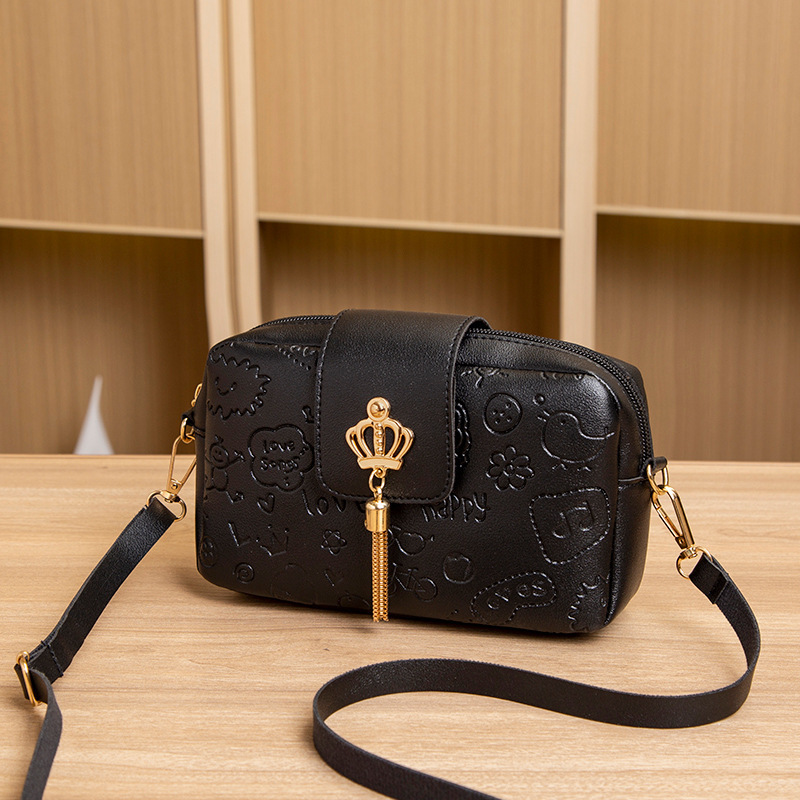2024 bolso de cámara de moda de mujer corona en relieve de bordas transversales bolso de mochila cuadrado bolso fresco dulce bolso de teléfono móvil