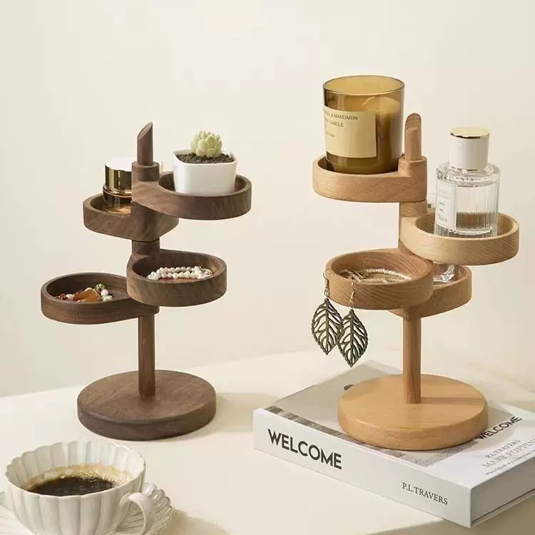 木质可旋转多层首饰饰品置物架多肉绿植展示架简约化妆品收纳架