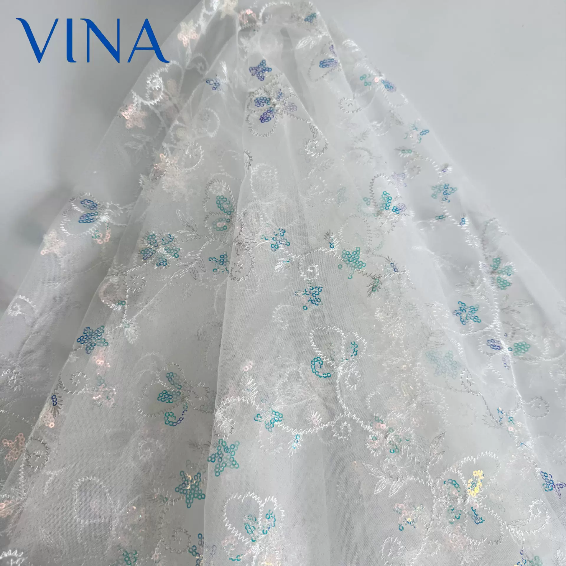 轻薄柔软珠片绣花网布 星星蝶群 多色少女风格裙装Lolita网纱面料