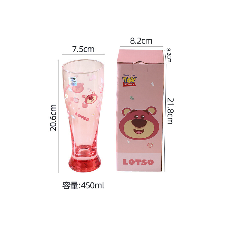 Vaso de vidrio rojo de Disney de fresas, taza de dibujos animados, taza de jugo de leche de pies altos, taza de bebidas frías de alto valor facial