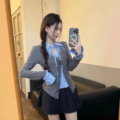 可补P98212花边拼接条纹假两件衬衫长60-仅供货经销商不退换