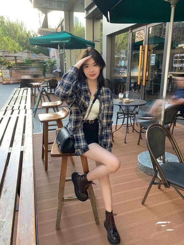 格子衬衫女春夏季薄宽松慵懒风复古秋装长袖衬衣开衫外套上衣批发|undefined