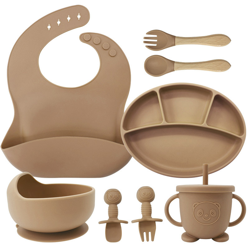 Suplemento alimenticio de vajilla para niños Traje de tazón materno e infantil Necesidades diarias Fábrica plato para niños tazón de silicona cuchara de silicona