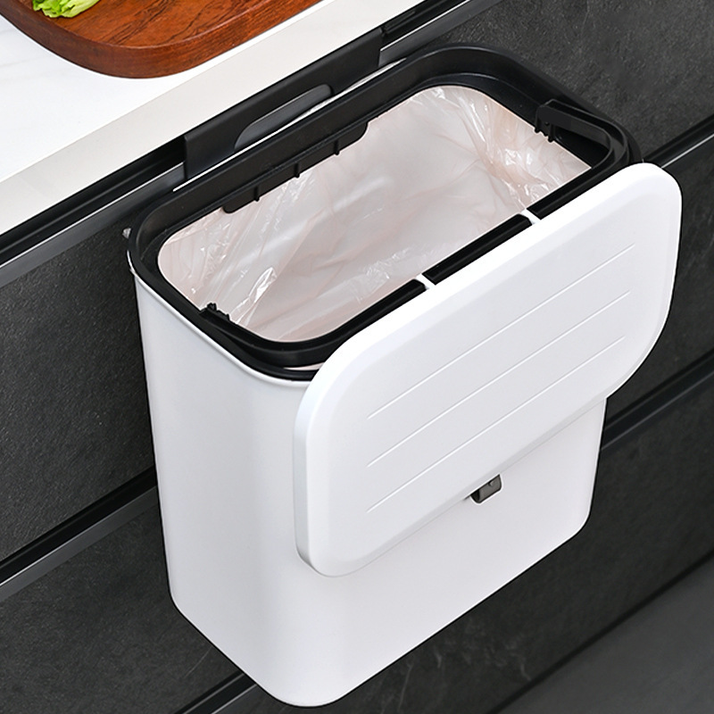 壁掛けゴミ箱家庭用高価値プラスチックトイレ蓋付き大型吊り下げオフィスキッチンゴミ箱|undefined