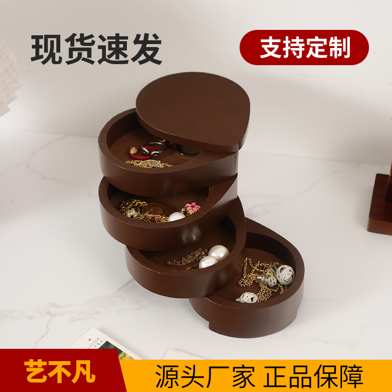 Spot Wooden Jewelry Storage Box, Rotatable Multi-Layer Jewelry Box, Multi-Functional Ring and Earring Storage Box