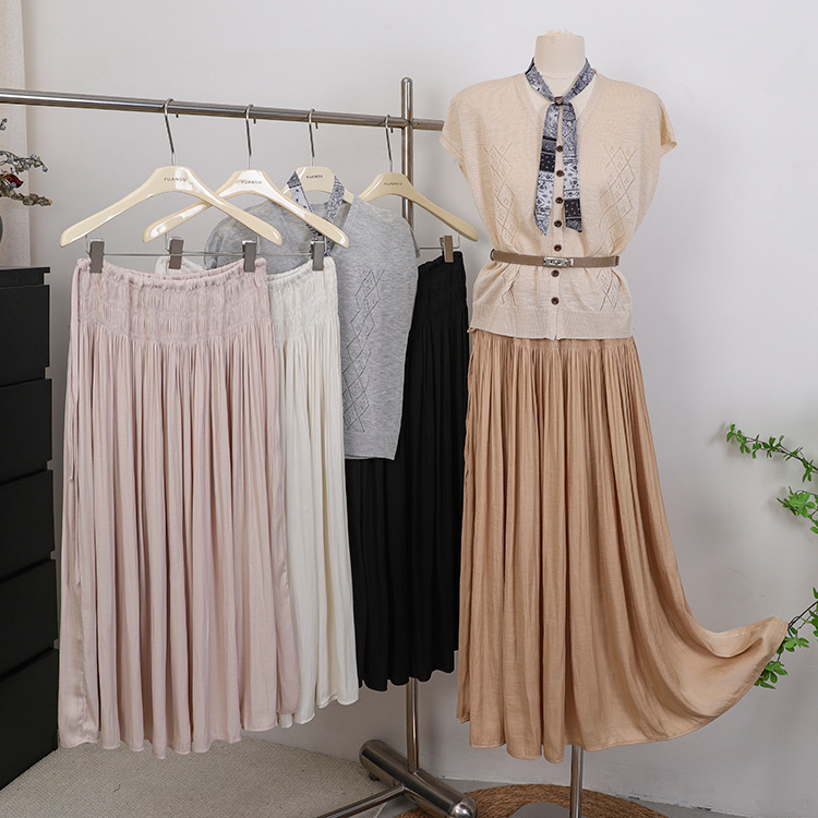 Feiyuan's Designer Side-Tie Waist-Cinching Flared Skirt for Women, New Summer Fashion Versatile Solid Color Half Skirt Feiyuan's Designer Side-Tie Waist-Cinching Flared Skirt for Women, New Summer Fashion Versatile Solid Color Half Skirt