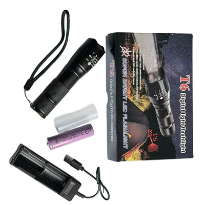 Cross-border aluminum alloy high-intensity flashlight, UV fənərlər - dual-light-source-white-purple-18650-battery-charger-packaged-in-a-color-box