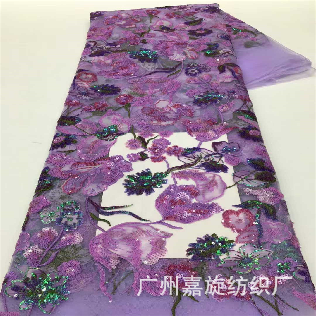 Nuevo colorido bordado de sequillas tela de encaje de malla hermosa y elegante tubo de perlas bordado vestido de boda vestido vestido de tela