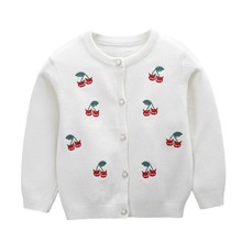 甜美兒童毛衣秋冬外貿童裝 女童2-6歲櫻桃圓領單層針織開衫寶寶棉