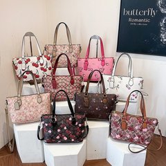 外贸简约复古印花单肩包女包2025新款樱桃托特包大容量斜挎包bags