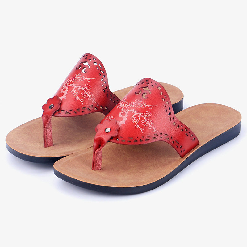 Dép sandal nữ quai ngang da PU mũi hở, đế bằng chống trượt, thoáng khí đi biển và đi trong nhà — màu vàng, màu xanh nhạt, màu xanh đậm, màu đỏ