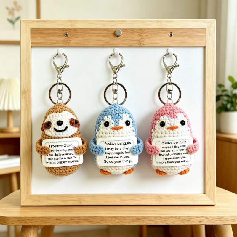 Finished Products Are Handmade Knitted Doll Pendants, Hedgehog, Deer, Penguin Plush Keychains, Creative Pendants