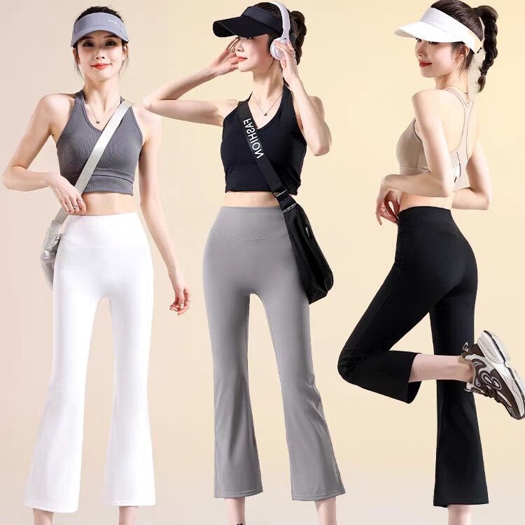 Women's Cropped Flared Shark Pants for Petite Figures, New Summer Style, Thin High-Waisted Butt-Lifting Yoga Pants