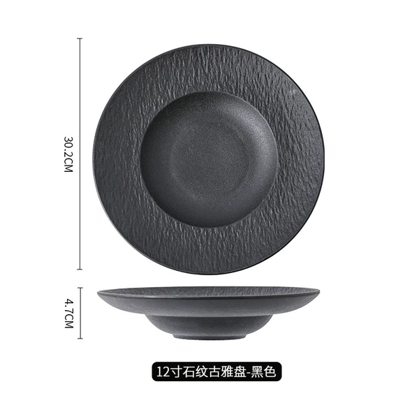 12-inch stone pattern antique plate-black