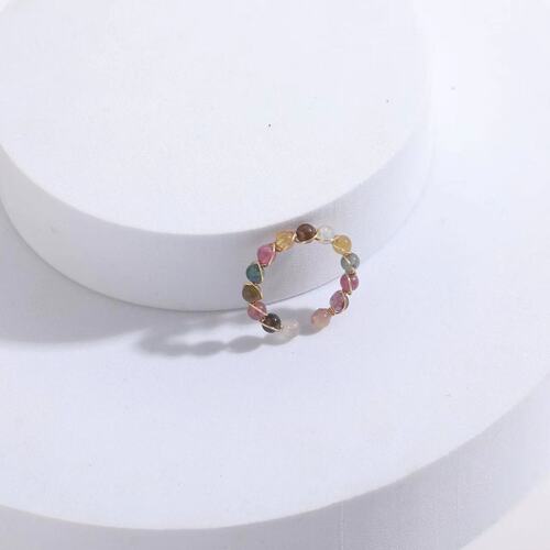 Korean Dongdaemun Colorful Tourmaline Garnet Moonstone Open Ring High-end Minimalist Unique Ring Finger Accessory