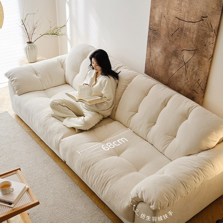 Foshan muebles sofá de tela de viento crema sala de estar 2026 nuevo simple línea recta nubes sofá de nubes desmontable