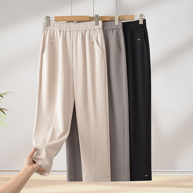 High-End Summer Thin Pants for Middle-Aged and Elderly Women, Deep-Crotch High-Waisted Straight-Leg Pants, Suitable for 50-60 Year Old Moms, Elegant and Versatile High-End Summer Thin Pants for Middle-Aged and Elderly Women, Deep-Crotch High-Waisted Straight-Leg Pants, Suitable for 50-60 Year Old Moms, Elegant and Versatile