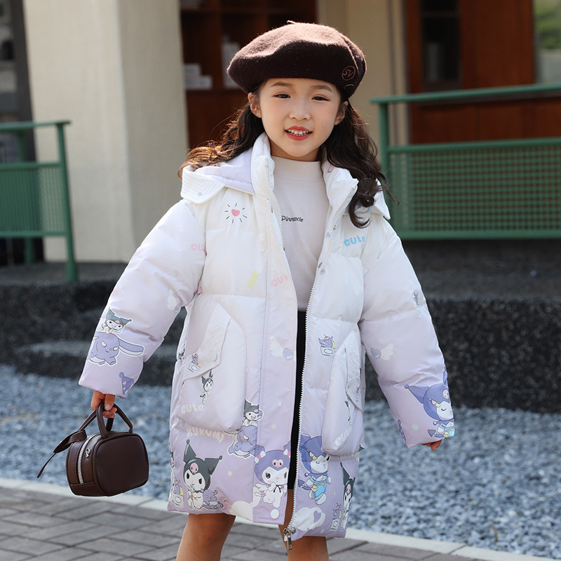 小童羽绒服女童中长款2025新款韩版卡通女宝宝冬季加厚童装外套潮