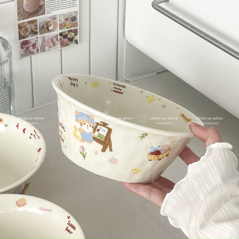 韓国インスタントラーメンボウル大容量電子レンジ対応スープボウル大型家庭用高価値セラミックフルーツサラダボウルビビンバボウル|undefined