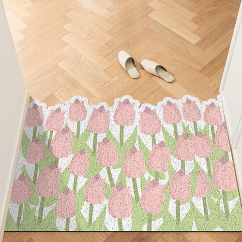 Cute Entryway Door Mat Household Chenille Dust-Proof Door Mat PVC Anti-Slip Entrance Hall doormat, can be cut to size
