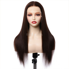 レディースかつら纯粋な手フック本物の女性のヘッドカバーfull lace silk wigロングストレート女性のヘッドカバー