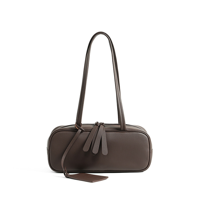 Top Grain Cowhide Bowling Bag For Women Korean Style - Niche Luxury Genuine Leather Baguette Underarm Bag For Commuting - Thumbnail 5