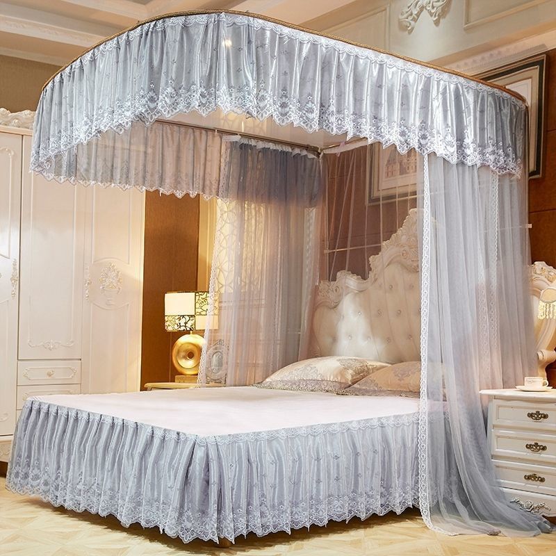 U-Shaped Track Mosquito Net for Home Use, Double Rail Wedding Sliding Rail, New Three-Door Encrypted Retractable Princess Style Pattern Net