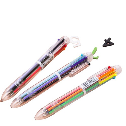 Qibo fresh transparent pen holder 6-color ballpoint pen six-in-one color ballpoint pen transparent 6-color ballpoint pen hand account pen