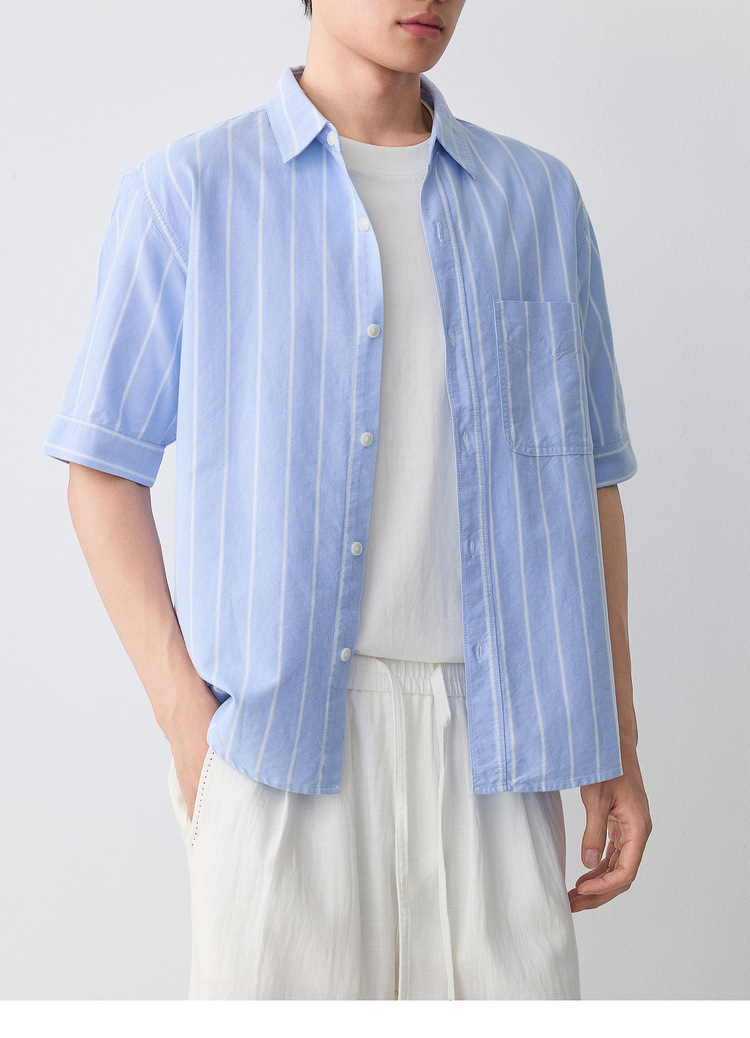 Áo sơ mi nam ngắn tay sọc cotton thoáng mát — màu xanh nhạt chi tiết 30