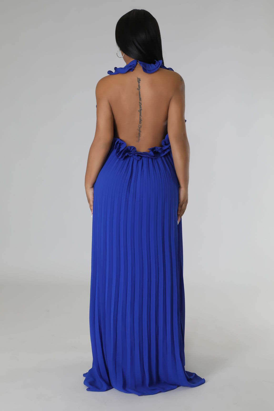HX0245 europeo y americano transfronterizo de las mujeres plisado Halter oído de madera manga lado backless elegante playa vestido romántico image 5