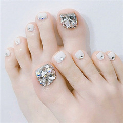 J-85 White Full Diamond Toe Nail Nail Art Sticker Full Set Boxed False Nails Nail Sticker Wholesale