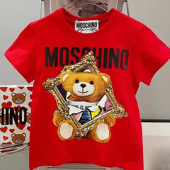 Moschinoモスキーノ潮牌春夏新作丸首カバー親子金熊tシャツ半袖カップル金