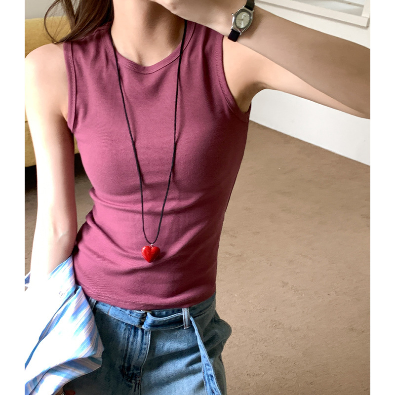 Knitted Vest Women's Summer 2025 New Style Threaded Hot Girl Round Neck Short Sleeveless Top