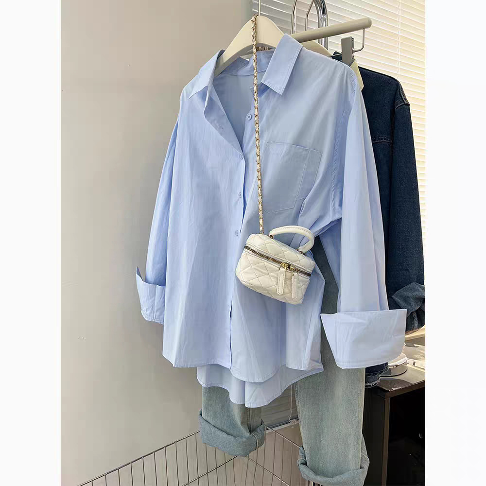 Pure Cotton Long-Sleeved Shirt for Women with Layered Vest Shirt 2025 New Spring & Fall Cardigan Shirt Long-Sleeved Top