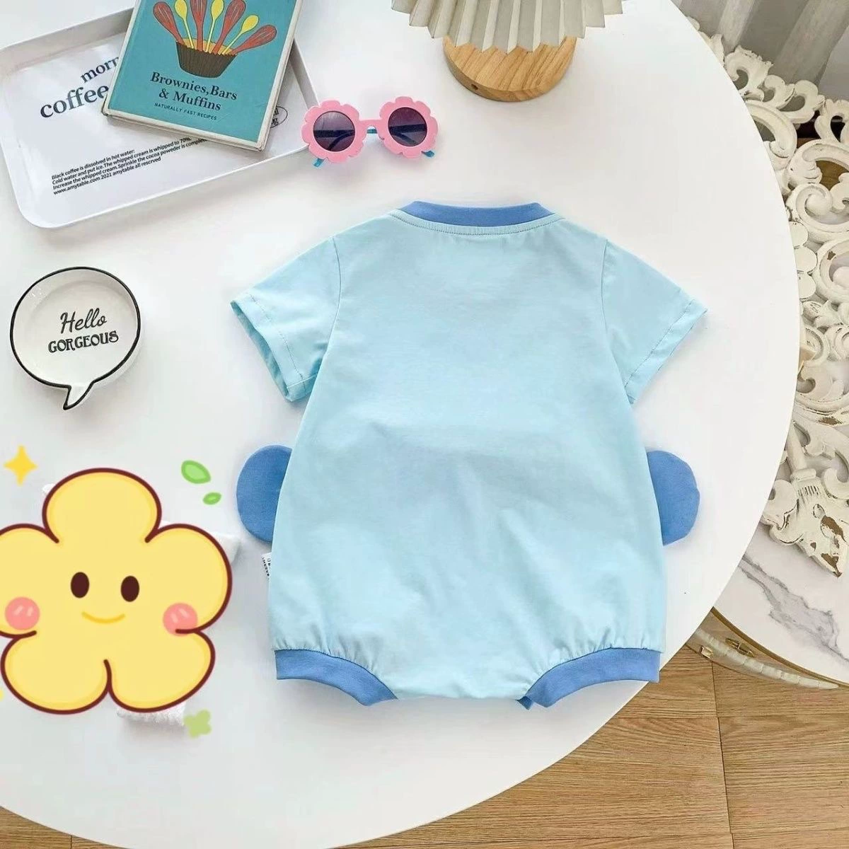 Летний тонкий детский боди с рисунком, с коротким рукавом