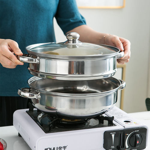 Manufacturer wholesale stainless steel soup steamer 28cm household thickened double-layer three-layer steamer soup pot hot pot opening gift