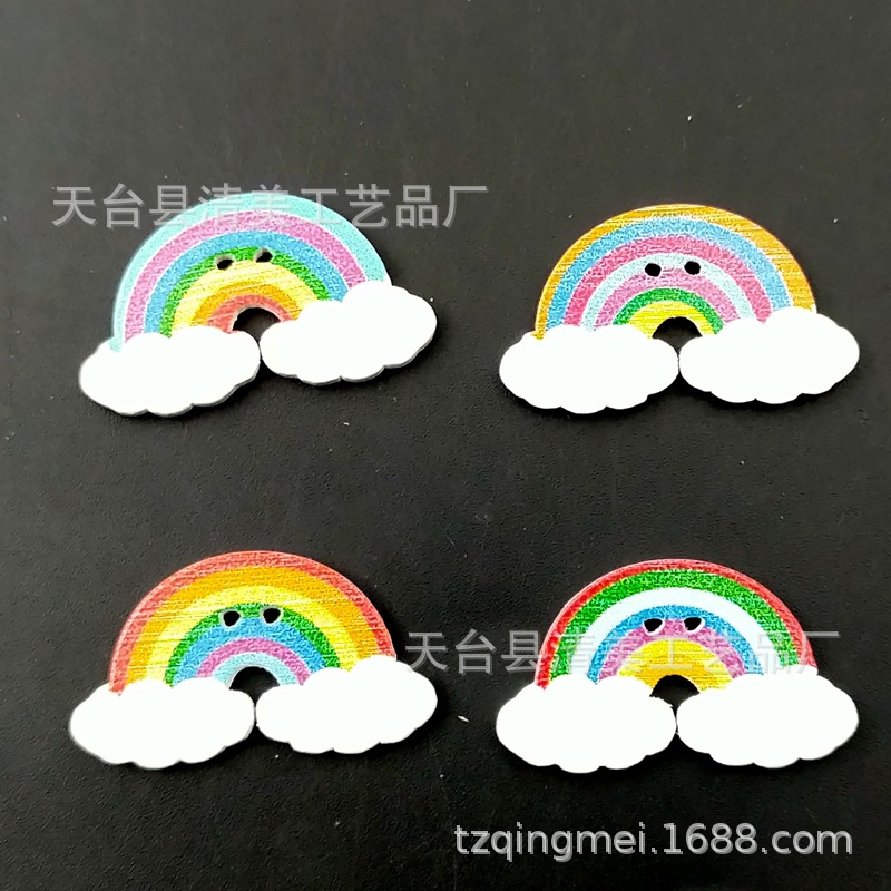 30*17mm fondo blanco pintado madera arco iris pieza de madera madera fondo blanco decoración arco iris accesorios 50 piezas por paquete