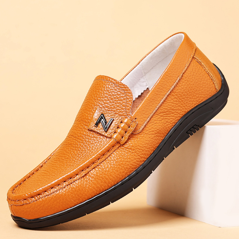 Mocasines de Verano para Hombre de Primera Capa de Piel de Vaca, Zapatos Casuales de Piel Auténtica, Transpirables, Sin Cordones, Calzado Individual