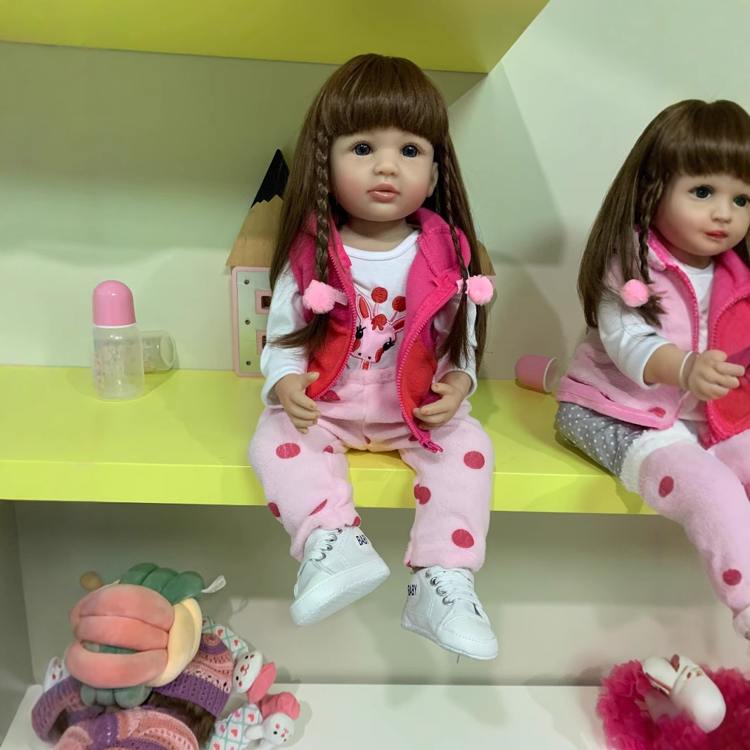 NPK simulación bebé cuerpo completo muñeca de silicona, pelo largo niña, lindo bebé, regalo cumpleaños los niños