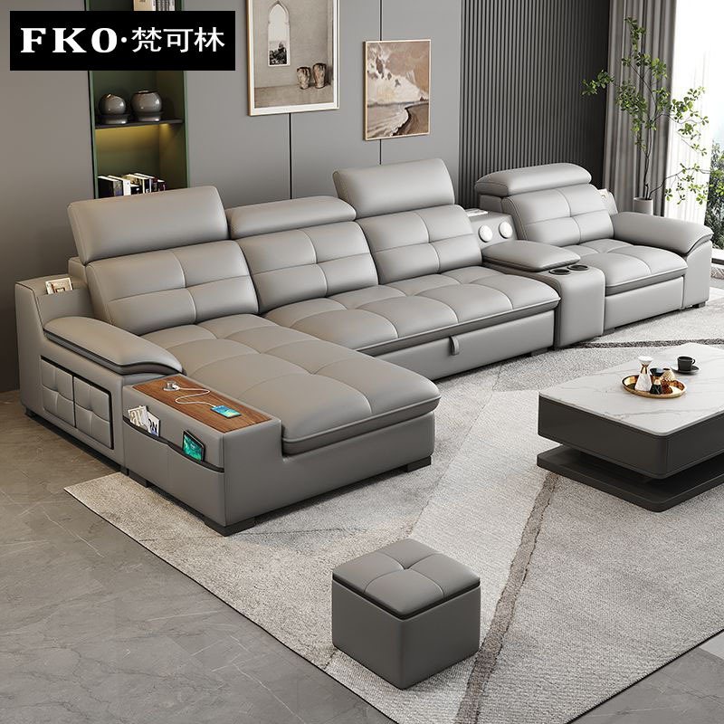 Electric Leather Sofa Italian Minimalist Living Room Zero Wall Multi-Functional Sofa Bed Foldable Dual-Purpose Storage Sofa