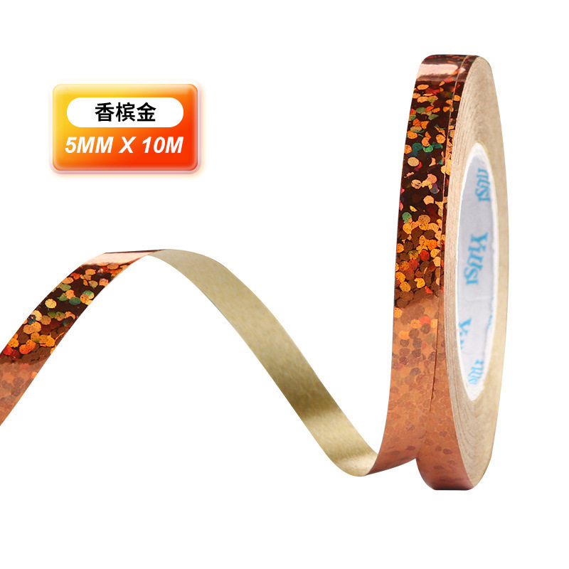 Fábrica directa 10 m cinta láser 5mm ancho globo guirnalda cinta decoración boda vacaciones cinta decorativa al por mayor